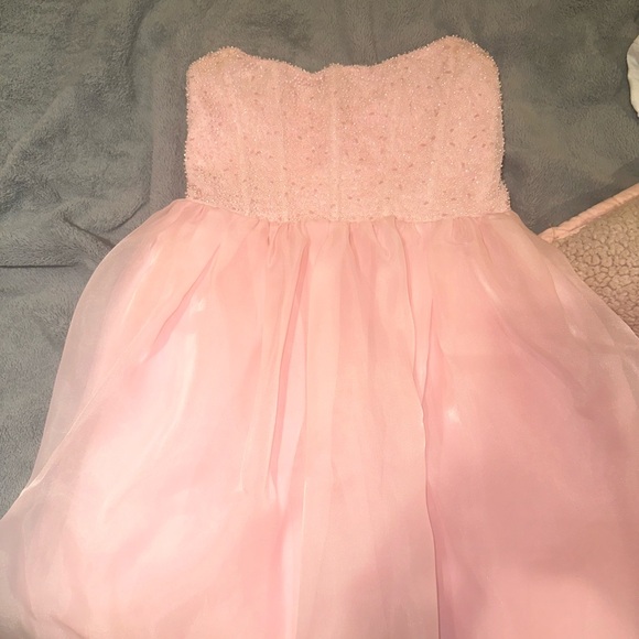 Oh Polly Rosette Embellished Corset Tulle Midi Dress in Blush Pink - Picture 8 of 8